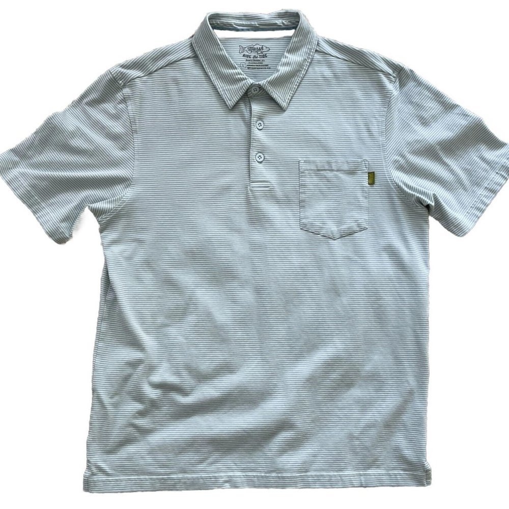 Marsh Wear Ride The Tide Men's Polo Shirt Size L Green With White Stripes
